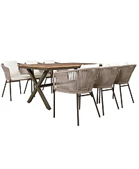 Asagikoiai 7 Piece Outdoor Dining Set with Acacia Wood Table and Rope Chairs