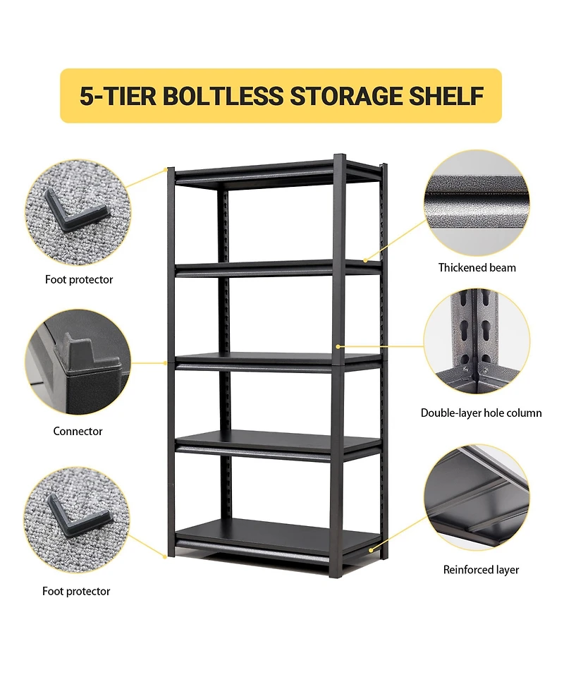 Boyel Living 63"H 5 Tier Metal Shelves for Storage Garage Shelving 2000LBS Heavy Duty Storage Shelves Adjustable Garage Shelf