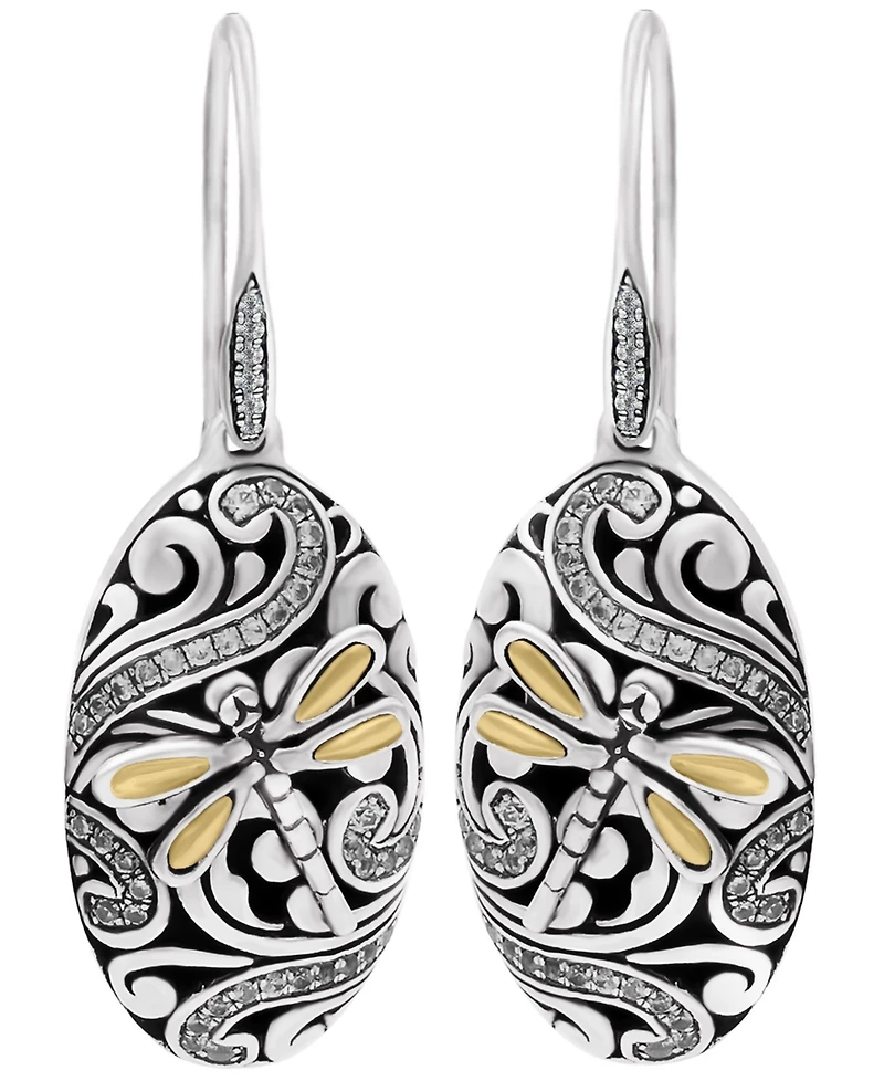 Devata Dragonfly Earrings in Sterling Silver and 18K Gold