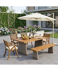 Asagikoiai 6-Piece Acacia Wood Outdoor Dining Set with Handwoven Rattan Legs