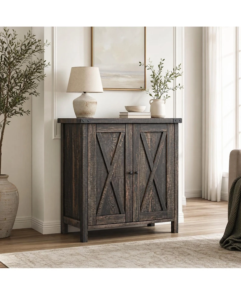 homfan X-Shaped Double Door Sideboard Cabinet, Accent Buffet Server with Storage Shelves for Dining Room Living