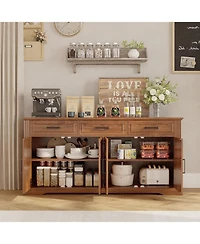 homfan 66" Modern Farmhouse Sideboard Buffet Cabinet with 3 Drawers, 4 Doors and Adjustable Shelves, Coffee Bar Storage Credenza