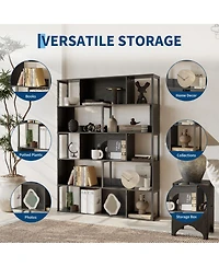 homfan Geometric Bookshelf, 74 Inch Metal 5 Tier Narrow Bookcase with Anti Tip Design for Living Room Home Office