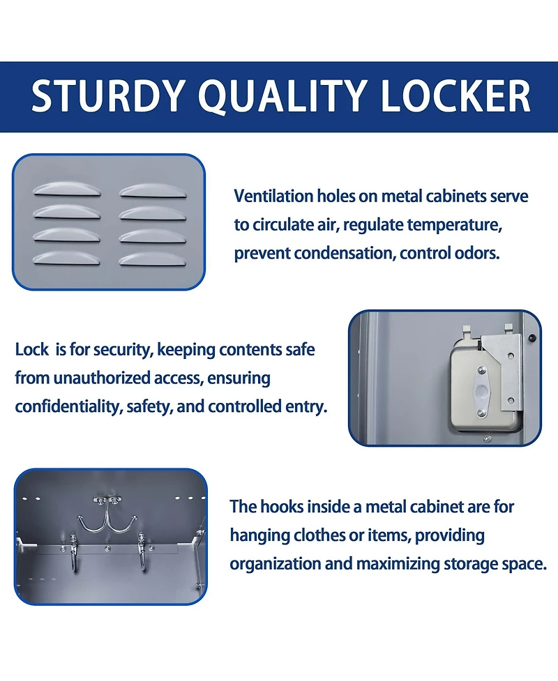 Boyel Living 3 Door 72"H Metal Lockers With Lock for Employees, Storage Locker Cabinet for Home Gym Office School Garage, Gray