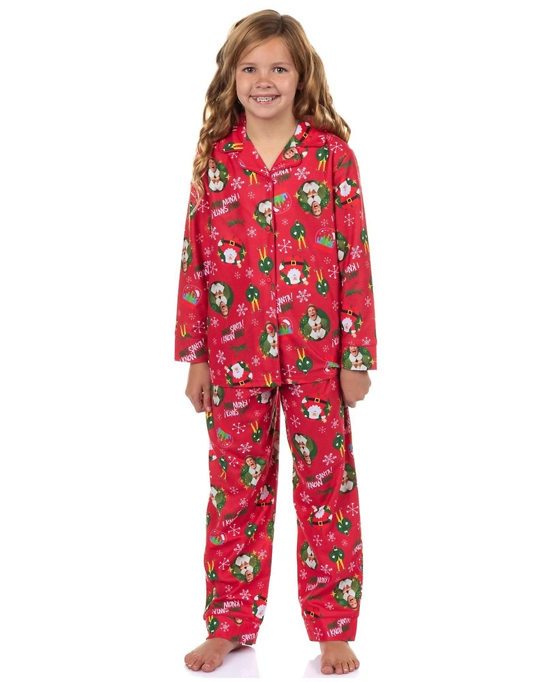 Elf Girls Pajamas Christmas Movie 7-16 I Know Him Coat Front 2-Piece Flannel Lounge Pajama Pant Set
