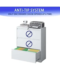 Boyel Living Lateral File Cabinet 3 Drawer, White Filing Cabinet with Lock, Lockable File Cabinet for Home Office