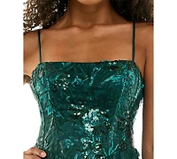 Seni & Cade Juniors' Embroidered Sequin Fit Flare Mini Dress
