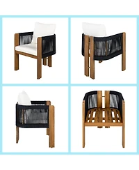 Asagikoiai 5-Piece Acacia Wood Outdoor Dining Set with Rope Woven Chairs