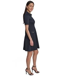 Tommy Hilfiger Women's Short-Sleeve Textured Knit Front Zipper Shift Dress