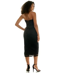 Katia Rae Juniors' Strapless Sweetheart Lace Corset Midi Dress