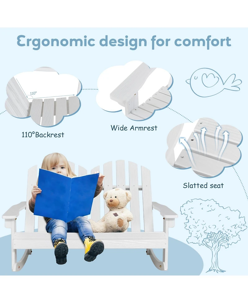 Gymax Adirondack Rocking Chair Kid Backrest Armrest Solid Wood