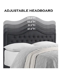 Boyel Living Modern Upholstered Bed Frame with Curved Tufted Headboard Platform Bed with Solid Wood Frame