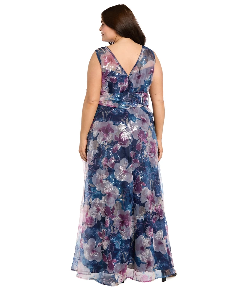 R & M Richards Plus Illusion Neckline Beaded Gown