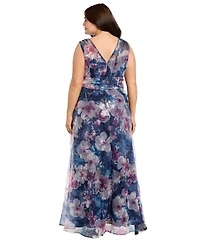 R & M Richards Plus Illusion Neckline Beaded Gown