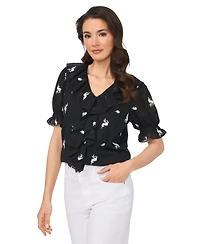 CeCe Women's Embroidered Ruffled Short-Sleeve Top
