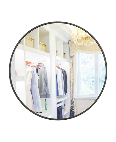 Laoties 24" Wall Mounted Round Mirror with Brushed Aluminum Frame for Bathroom, Entryway, Living Room