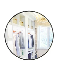 Laoties 24" Wall Mounted Round Mirror with Brushed Aluminum Frame for Bathroom, Entryway, Living Room