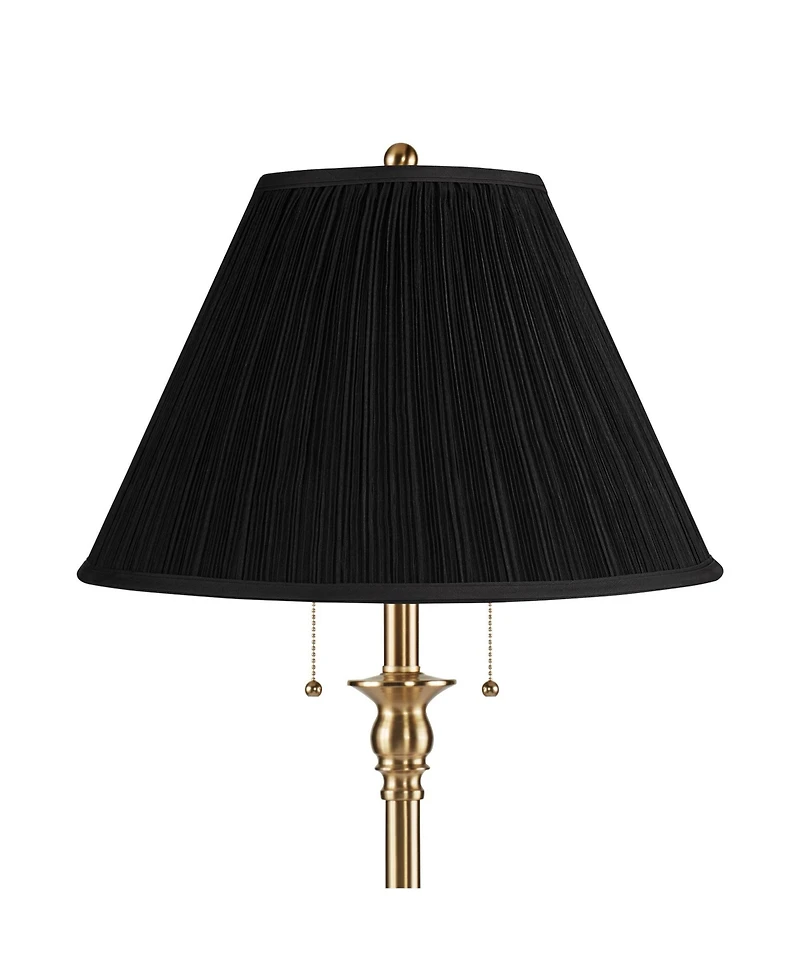 360 Lighting Dyna Traditional 58" Tall Standing Floor Lamp Pole Pull Chain Antique Brass Finish Mushroom Pleated Shade
