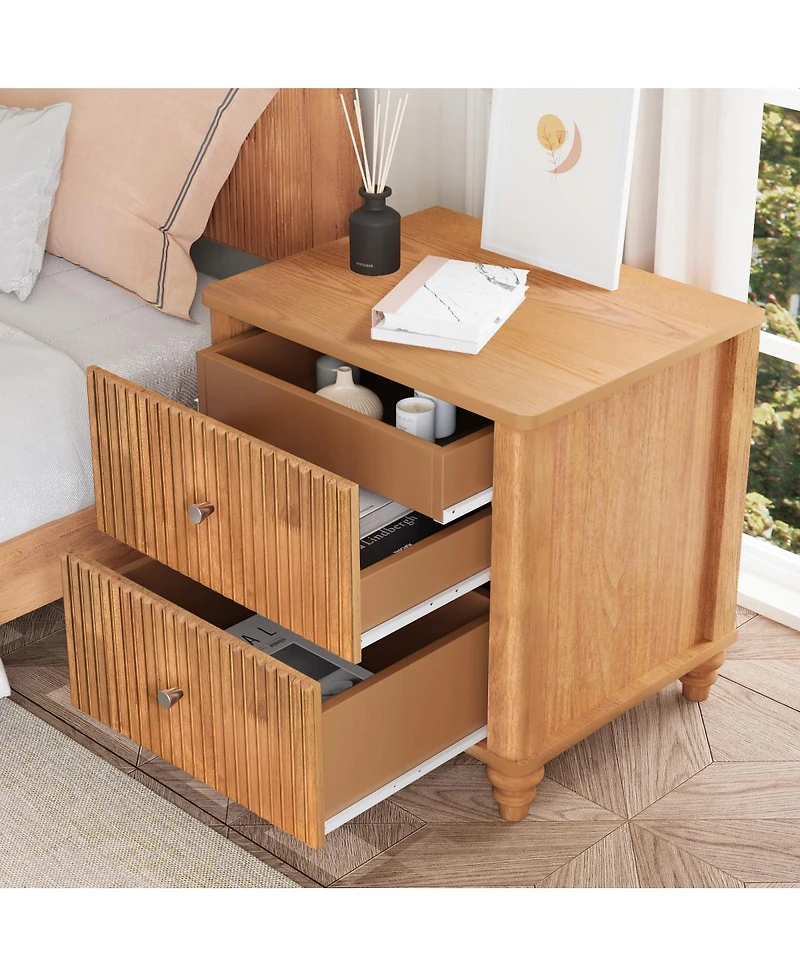 Streamdale Furniture Fluted 3-Drawer Mid-Century Modern Wood Nightstand 21.65'' Wide