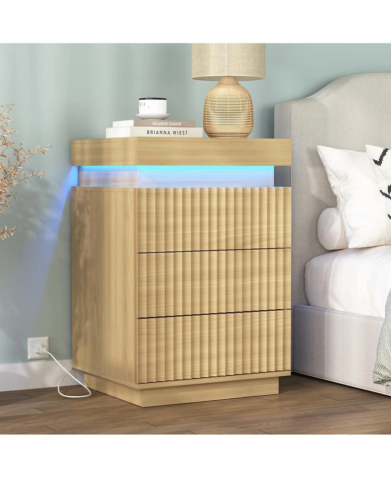 Streamdale Furniture (Set of 2) Led End Table with Usb-c Charging Station and 2 Drawers