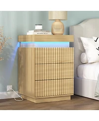 Streamdale Furniture (Set of 2) Led End Table with Usb-c Charging Station and 2 Drawers