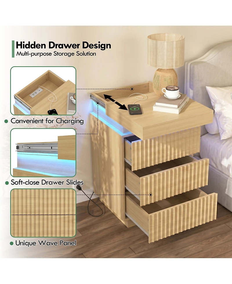 Streamdale Furniture (Set of 2) Led End Table with Usb-c Charging Station and 2 Drawers