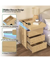 Streamdale Furniture (Set of 2) Led End Table with Usb-c Charging Station and 2 Drawers