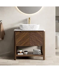 Sillysis Modern Bathroom Vanity with Vessel Sink, Sintered Stone Countertop, Soft Close Solid Wood 3D Doors