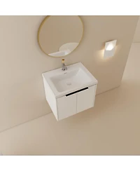 Sillysis 24 Inch Wall Mounted Bathroom Vanity with Ceramic Sink, Soft Close Doors, Modern Floating Cabinet for Small Spaces