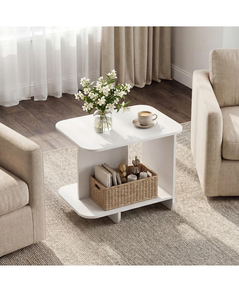 Gymax 2-Tier End Table Modern Side Table w/ Open Storage Shelf Wooden Nightstand