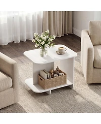Gymax 2-Tier End Table Modern Side Table w/ Open Storage Shelf Wooden Nightstand