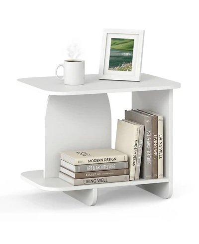 Gymax 2-Tier End Table Modern Side Table w/ Open Storage Shelf Wooden Nightstand