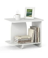 Gymax 2-Tier End Table Modern Side Table w/ Open Storage Shelf Wooden Nightstand