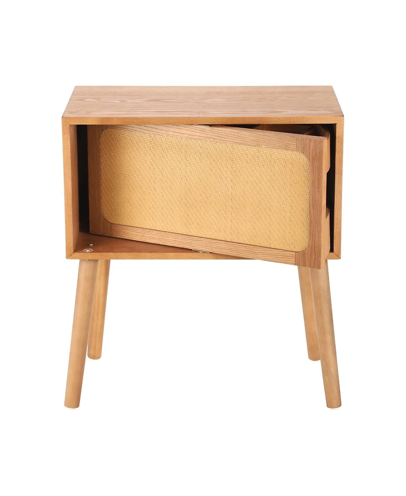 Streamdale Furniture Rotating Hidden Compartment Mid-Century Modern Rattan Nightstand