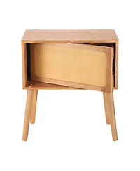 Streamdale Furniture Rotating Hidden Compartment Mid-Century Modern Rattan Nightstand