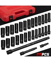 Xdovet 1/2inch Drive Impact Socket Set 29pieces Deep Sae and Metric With Extension