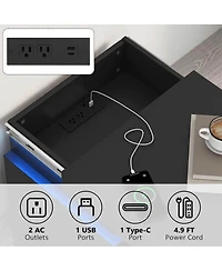 Streamdale Furniture (Set of 2) End Table with Usb Charging 2 Drawers and Led Lights
