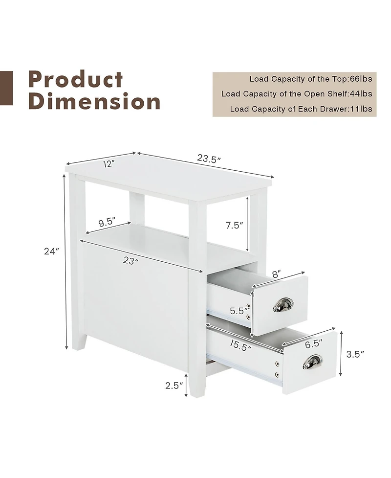 Gymax Side End Sofa Table Nightstand w/ 2 Drawers for Living Room Bedroom