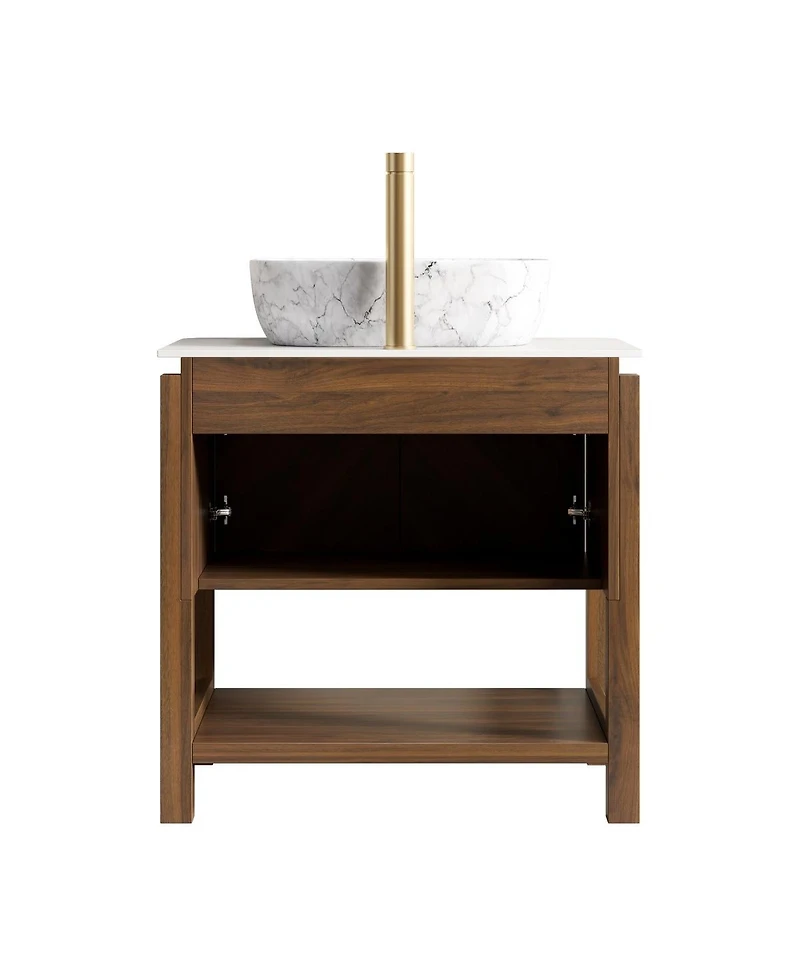 Sillysis Modern Bathroom Vanity with Vessel Sink, Sintered Stone Countertop, Soft Close Solid Wood 3D Doors