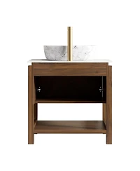 Sillysis Modern Bathroom Vanity with Vessel Sink, Sintered Stone Countertop, Soft Close Solid Wood 3D Doors