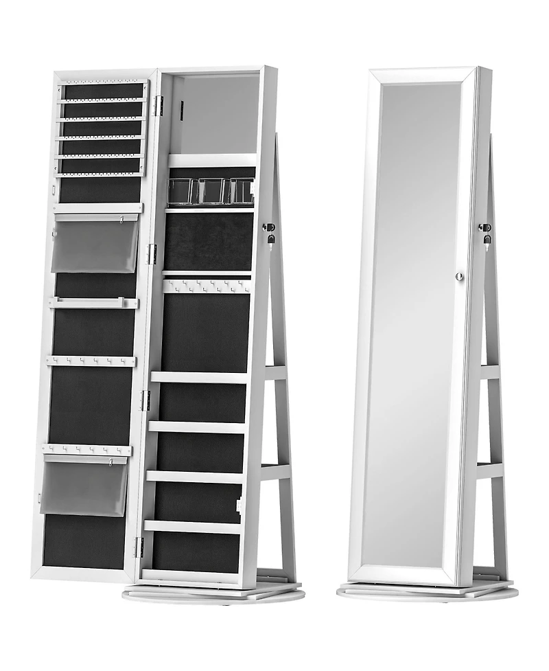 Phying Freestanding Jewelry Armoire 360 Degree Swivel Lockable Cabinet with Full Length Mirror and Storage Shelves