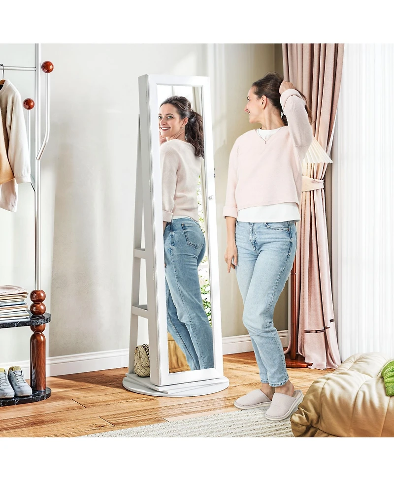 Phying Freestanding Jewelry Armoire 360 Degree Swivel Lockable Cabinet with Full Length Mirror and Storage Shelves