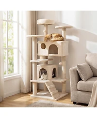 Gymax 52'' Tall Cat Tree Tower Condos Plush Padded Perch Sisal Scratching Posts