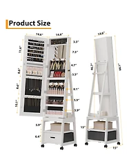 homfan Standing Jewelry Armoire with Full-Length Mirror, 360degree(s) Swivel Base and Lockable Storage - Elegant Multi-Functional Organizer