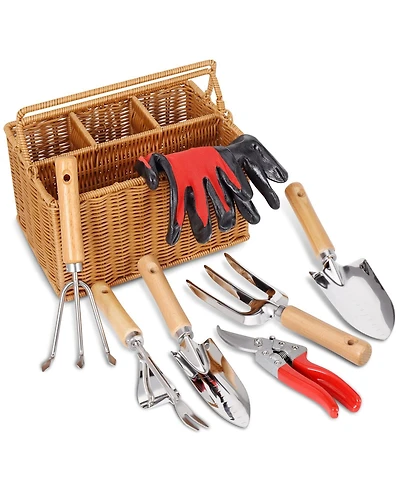 Xdovet Garden Tool Set Basket Stainless Steel Wood Handle Shears Gloves