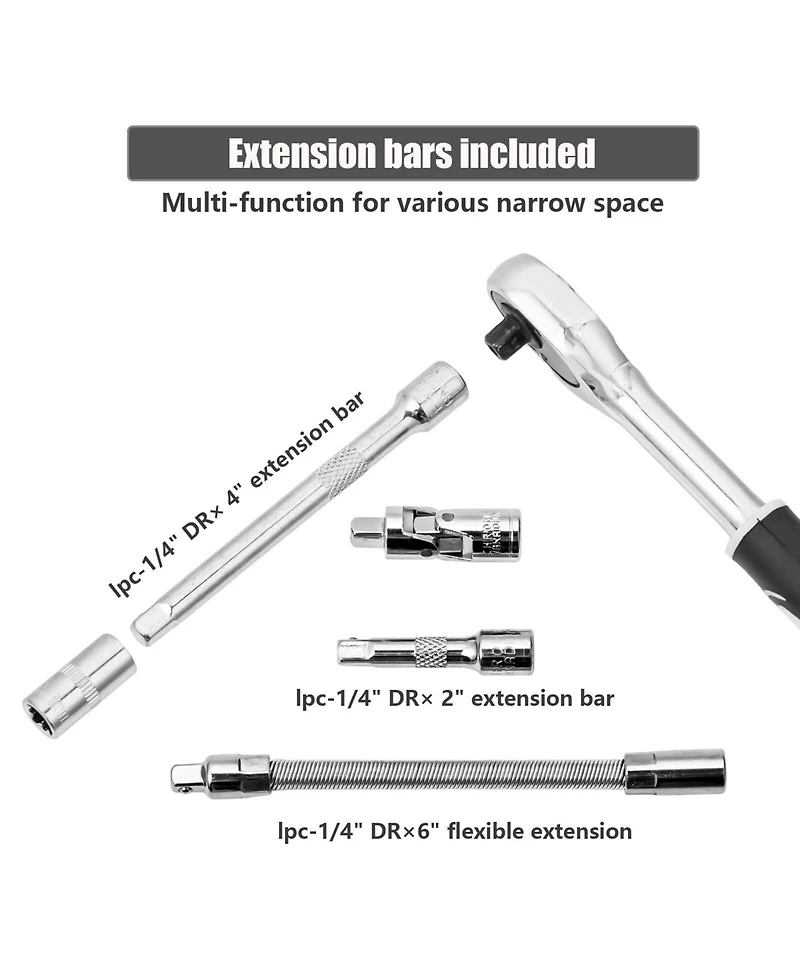 Xdovet Socket Set Metric Ratchet Wrench 4-14mm Cr-v S2 Bits Extension Bars Mechanic Tool Kit