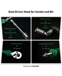 Xdovet 39Pieces Ratchet Socket Wrench Set 1/4inch Drive Metric 4-13mm