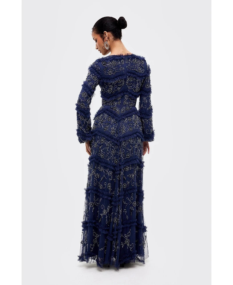 Maryisa Women's Modest Embellished Sequins Ruffle Maxi Dress