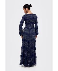 Maryisa Women's Modest Embellished Sequins Ruffle Maxi Dress
