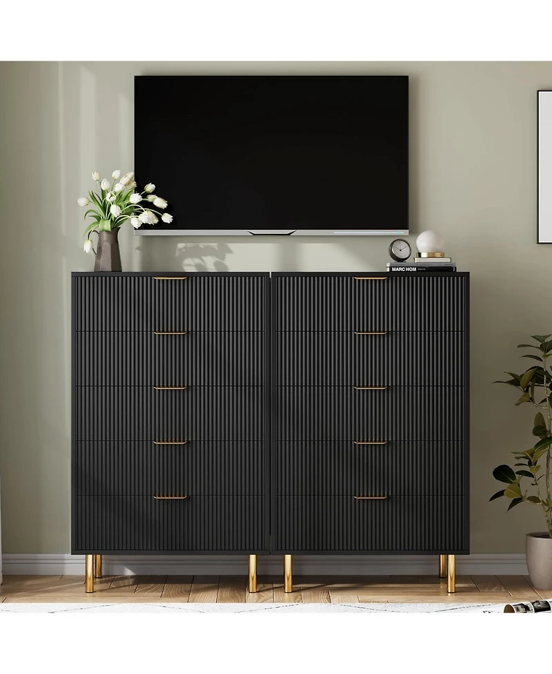 gaomon 5 Drawer Dresser for Bedroom, 48" Tall Modern Chest of Drawers with Metal Handles & Anti-Tipping Device, Fluted Wooden Organizer